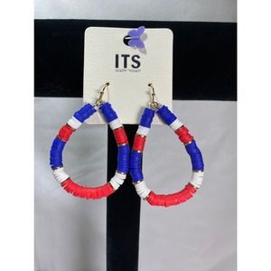 ITS Sense Patriotic Beaded Red White & Blue Beaded Drop Earrings
